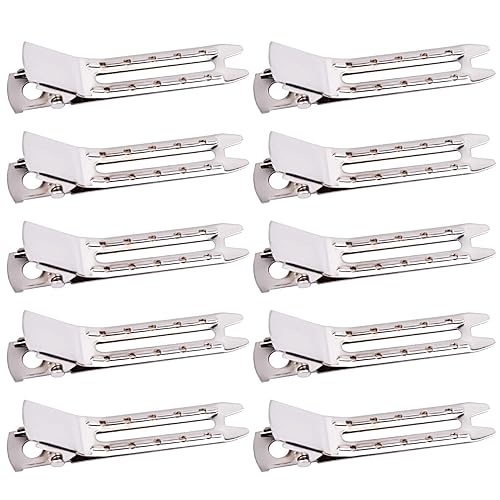 Jdesun 50pcs 1.8“ Silver Metal Hairdressing Double Prong Pin Curl Setting Section Hair Clips Alligator Clips with Holes for Hair Extension