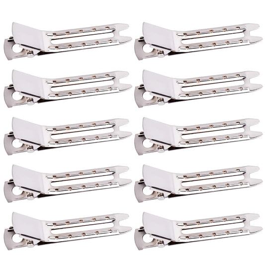 Jdesun 50pcs 1.8“ Silver Metal Hairdressing Double Prong Pin Curl Setting Section Hair Clips Alligator Clips with Holes for Hair Extension