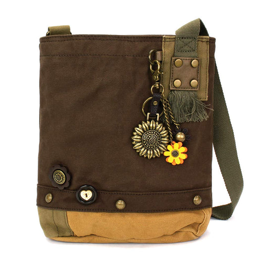 CHALA Handbag Canvas Crossbody Messenger Bag Patch Crossbody - Metal Sunflower - Dark Brown Fashion CHALA