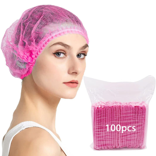 Abnaok Non Woven Disposable Dust Caps, 100 PCS Elastic Caps for Food Industries, Medical Works - Pleated Anti Dust Hat Set Universal Size(Pink) Beauty & Personal Care Abnaok