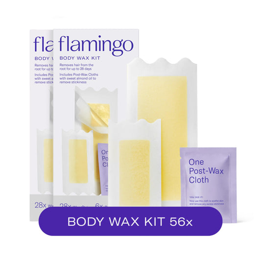 Flamingo Wax Strips for Body Hair Removal, Women's Body Wax Kit, Pack of 2- Contains 56 Body Wax Strips and 12 Post Wax Cloths Beauty and Personal Care Flamingo