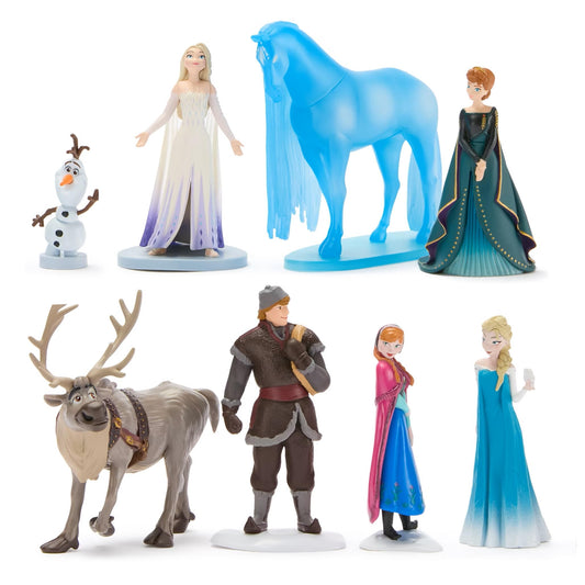 Disney Store Official Frozen Figure Set – 8 Sculpted Figures Including Anna, Elsa, Olaf, Kristoff & More in Display Box with Scenic Backgrounds