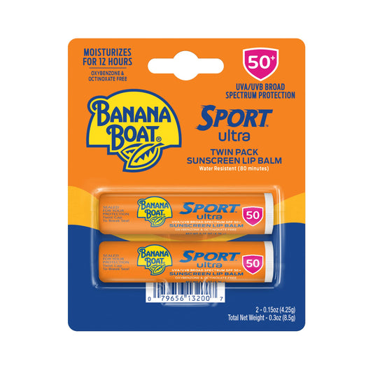 Banana Boat Sport Ultra SPF 50 Lip Sunscreen Twin Pack SPF Lip Balm Pack, Banana Boat Lip Balm SPF 50, Oxybenzone Free Sunscreen, Lip Sunblock, Travel