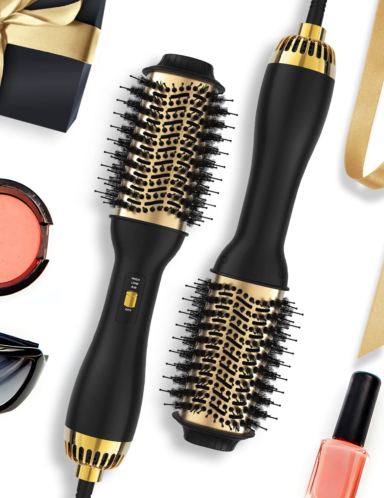 Hot Air Hair Blow Dryer Brush - 3 in 1 Negative Ionic Hairdryer Blowout Brush for Drying Straightening Volumizing - 60mm Oval Barrel fit All Hair