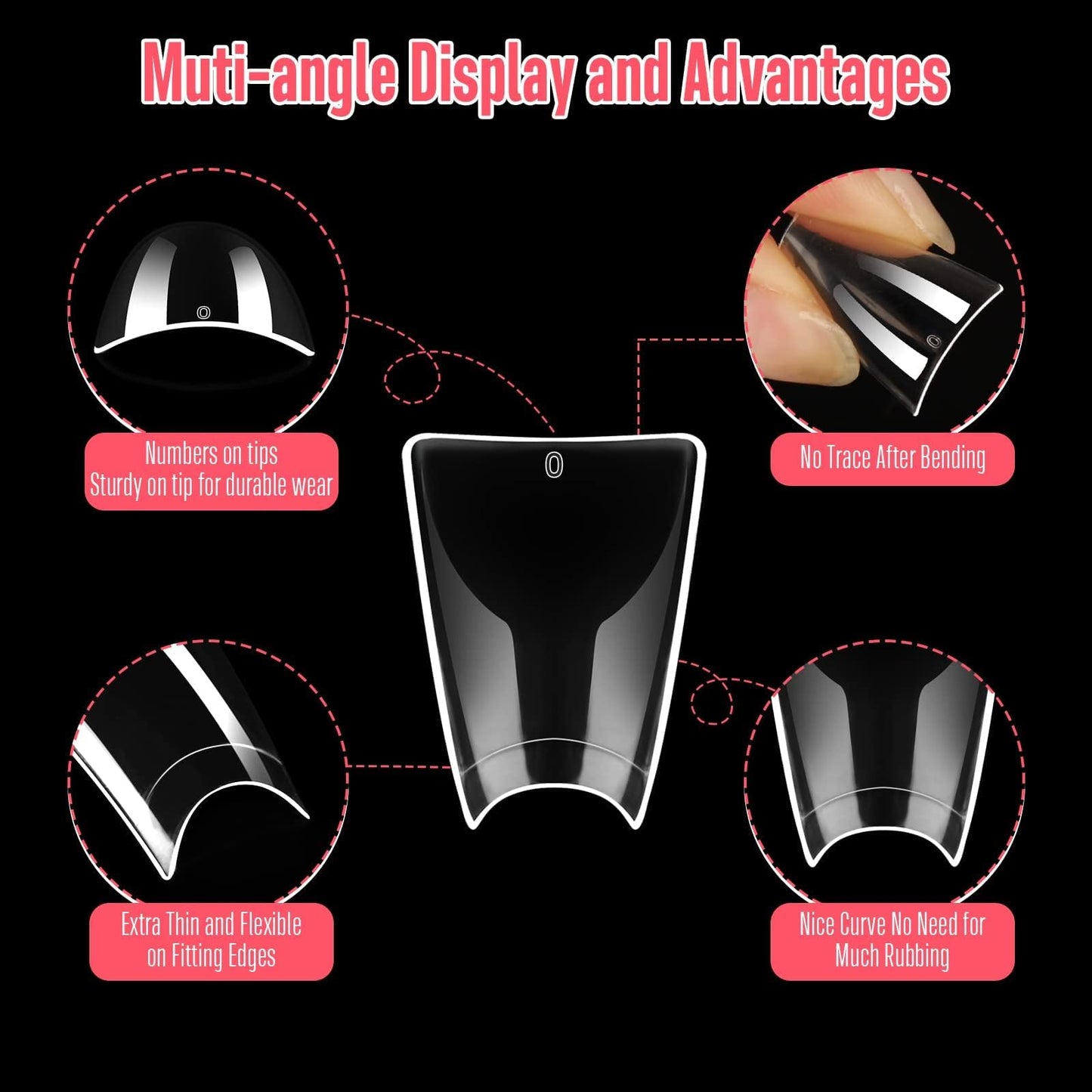 NOVO OVO 550 pcs Transparent Clear Crystal Duck Feet Style Flare Nail Tips Y2K Vibe Half Cover C Curve Wide French False Nail Extension Tips Acrylic