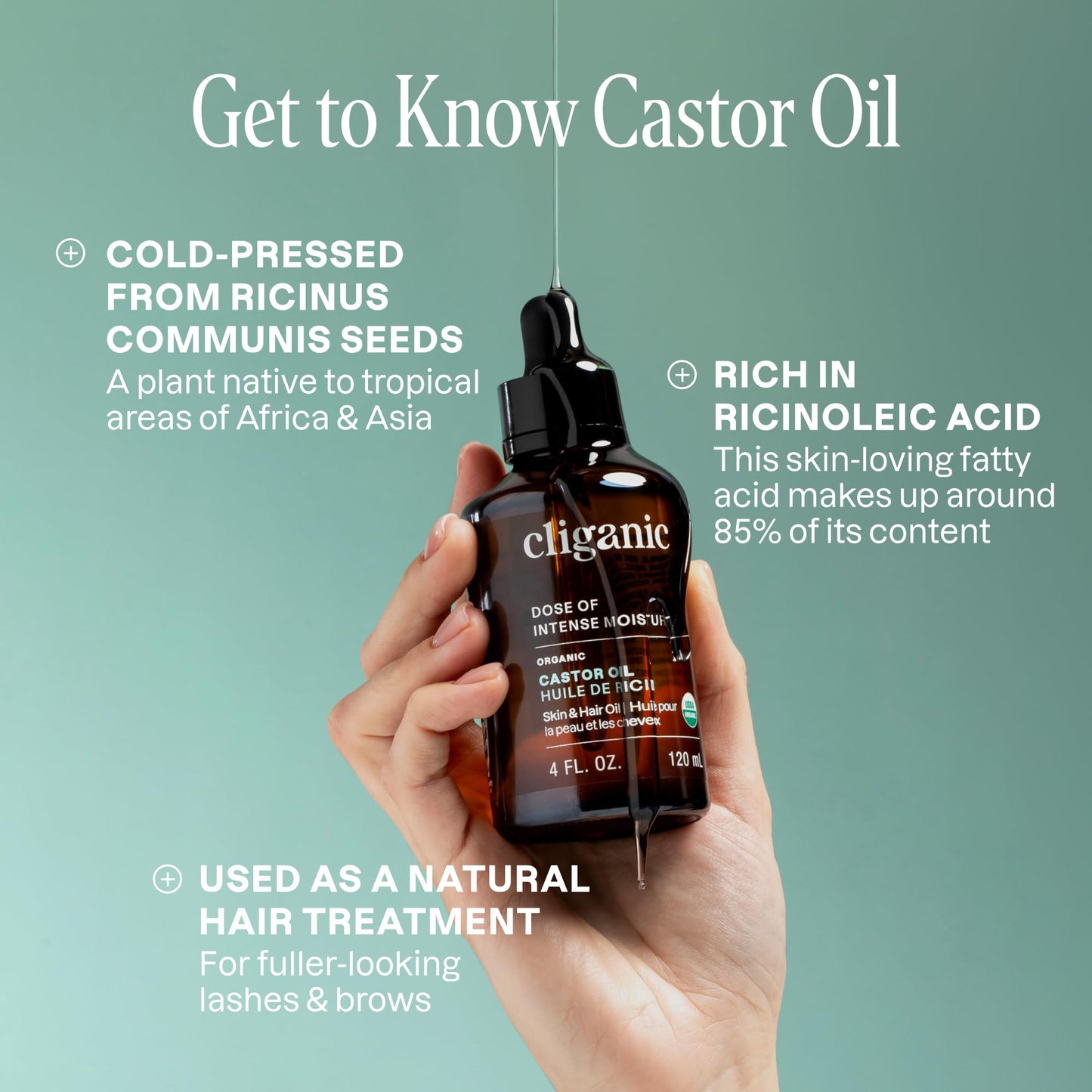 Cliganic Organic Castor Oil, 100% Pure (32oz with Eyelash Kit) - For Eyelashes, Eyebrows, Hair & Skin | Natural Cold Pressed Unrefined Hexane-Free Beauty and Personal Care Cliganic