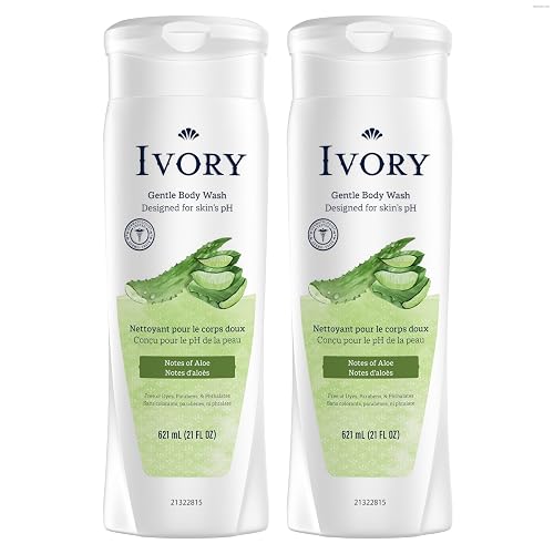 Ivory Body Wash Designed for the Whole Family, Gentle Formula, Free of Dyes Heavy Perfumes, Parabens & Phthalates, Aloe Scent, 21 oz (Pack of 2)