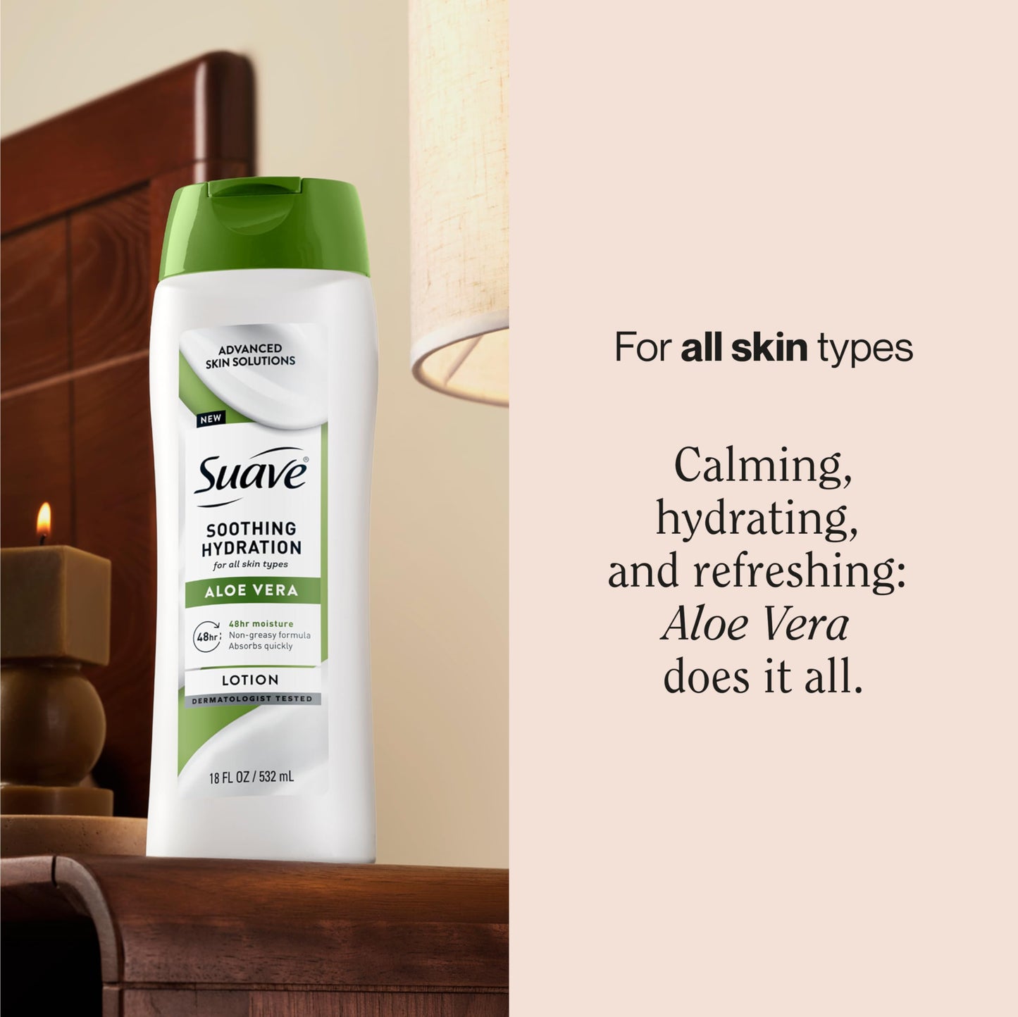 Suave Soothing Hydration Hand & Body Lotion With Aloe Vera Refreshes Dry Skin, Fast Absorbing, Intensive Moisturizing Cream For Women, Non Greasy