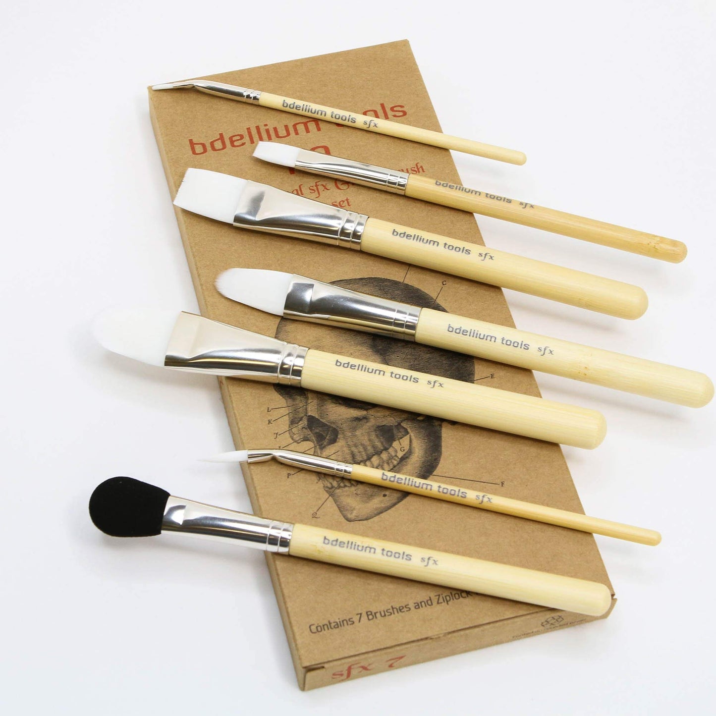 Bdellium Tools Professional Makeup Brush SFX Glue Brush Set 7 PC. With Ziplock Pouch