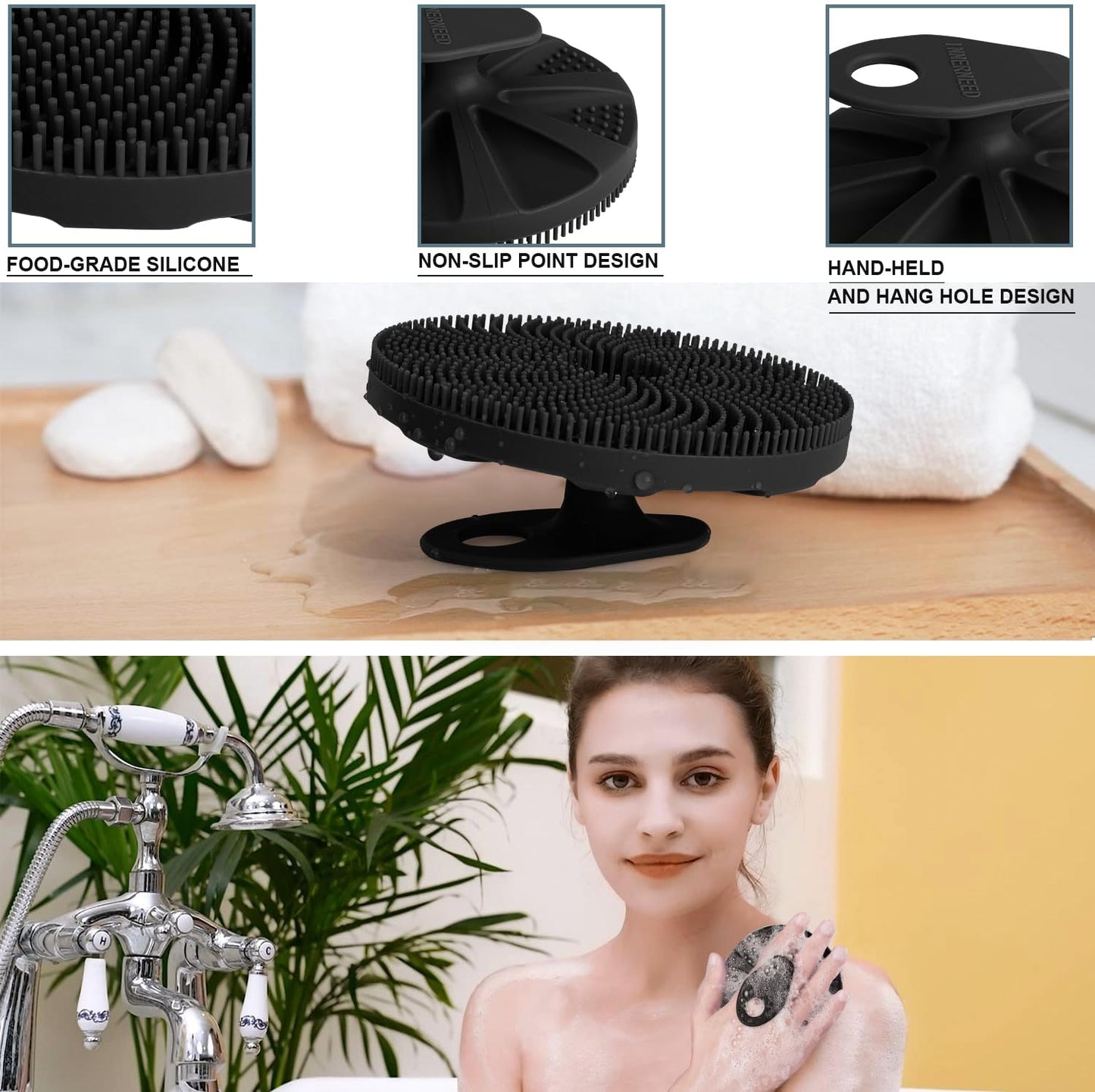 INNERNEED® More Hygienic Silicone Body Scrubber Exfoliating & Massaging Shower Brush, Bathing Tool, for All Skin Types, Lathers Well, Longer Service Beauty & Personal Care INNERNEED