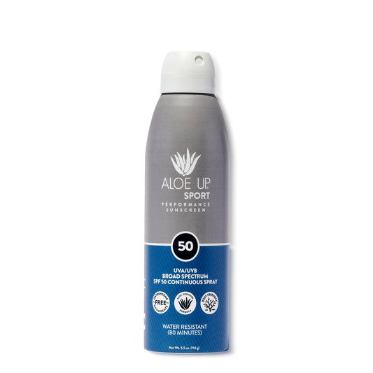 ALOE UP Sport Continuous Spray Sunscreen SPF 50 - Broad Spectrum UVA/UVB Sunscreen Protector for Face and Body - With Aloe Vera Gel - Fast Absorbing