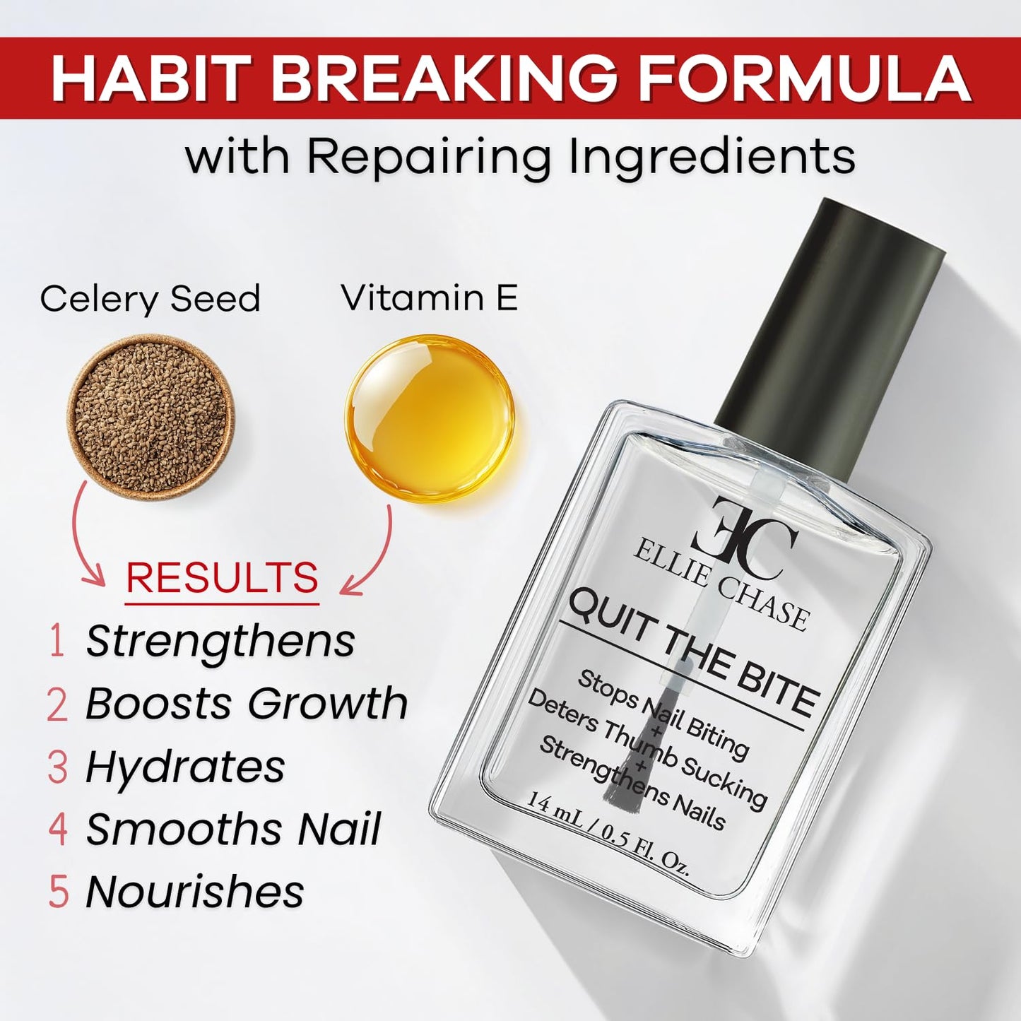 Ellie Chase Stop Nail Biting Deterrent Treatment Polish Extra Bitter Taste 0.5 Oz | Stop Putting Fingers In Your Mouth | Safe For Adults & Kids |