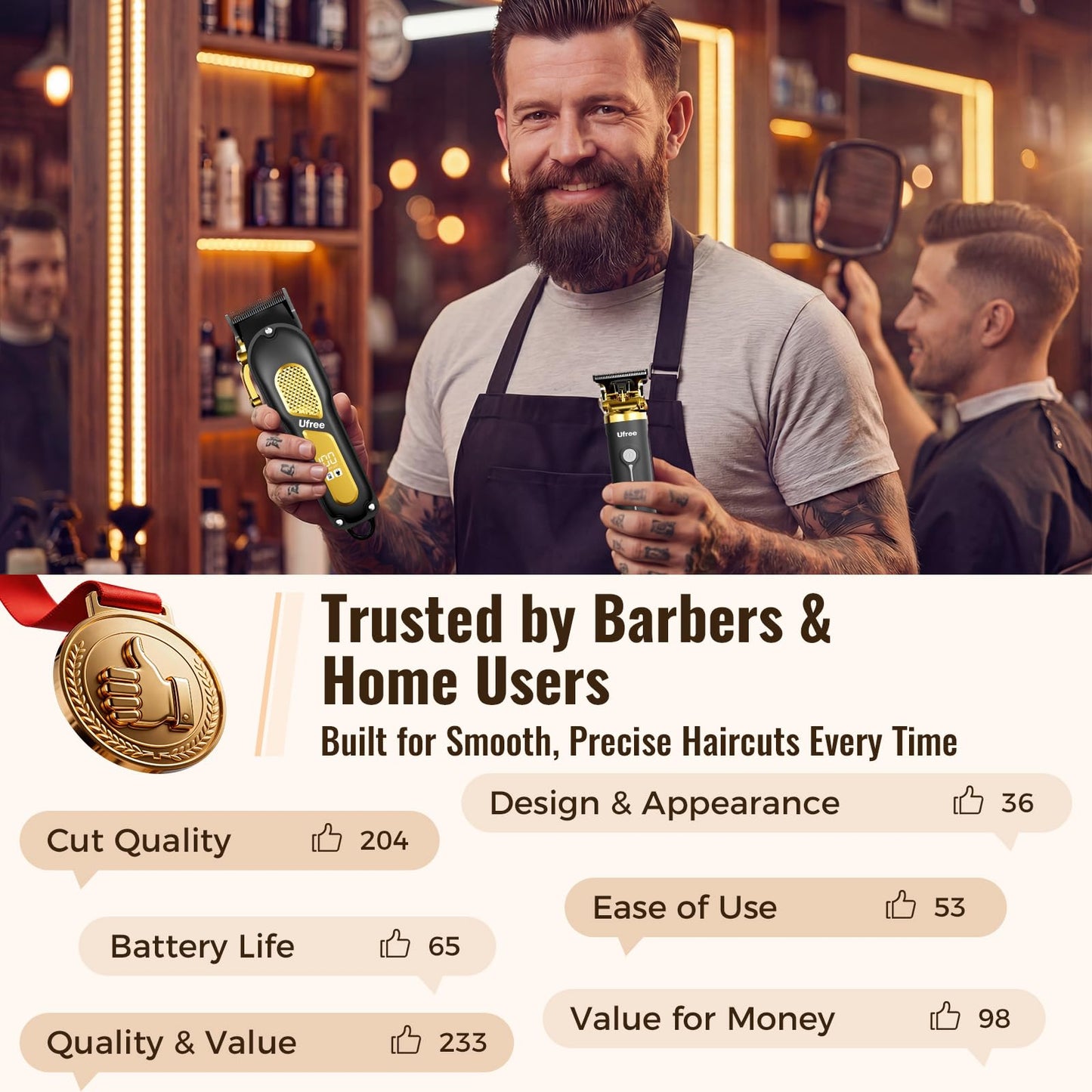 Ufree Hair Clippers for Men, Clippers and Trimmers Set, Cordless Barber Clippers, Grooming Kit, Gifts for Men Beauty and Personal Care Ufree