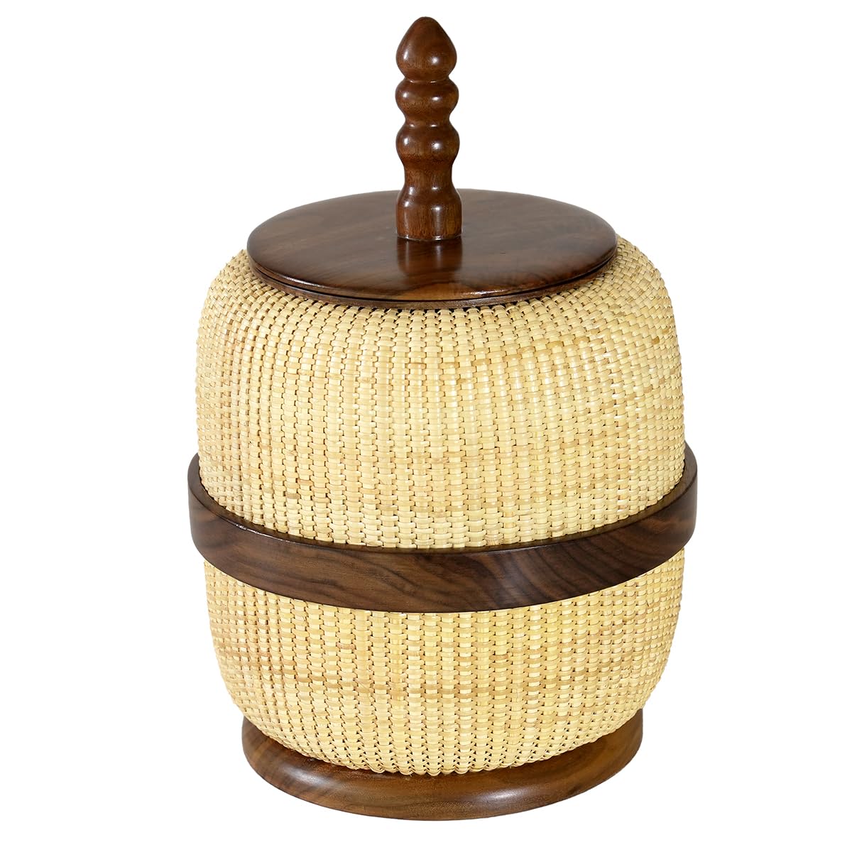 Nantucket Pot Belly Baskets Handmade Woven Rattan Circular Storage Basket with Lid, Decorative Organizer，Storage & Organization