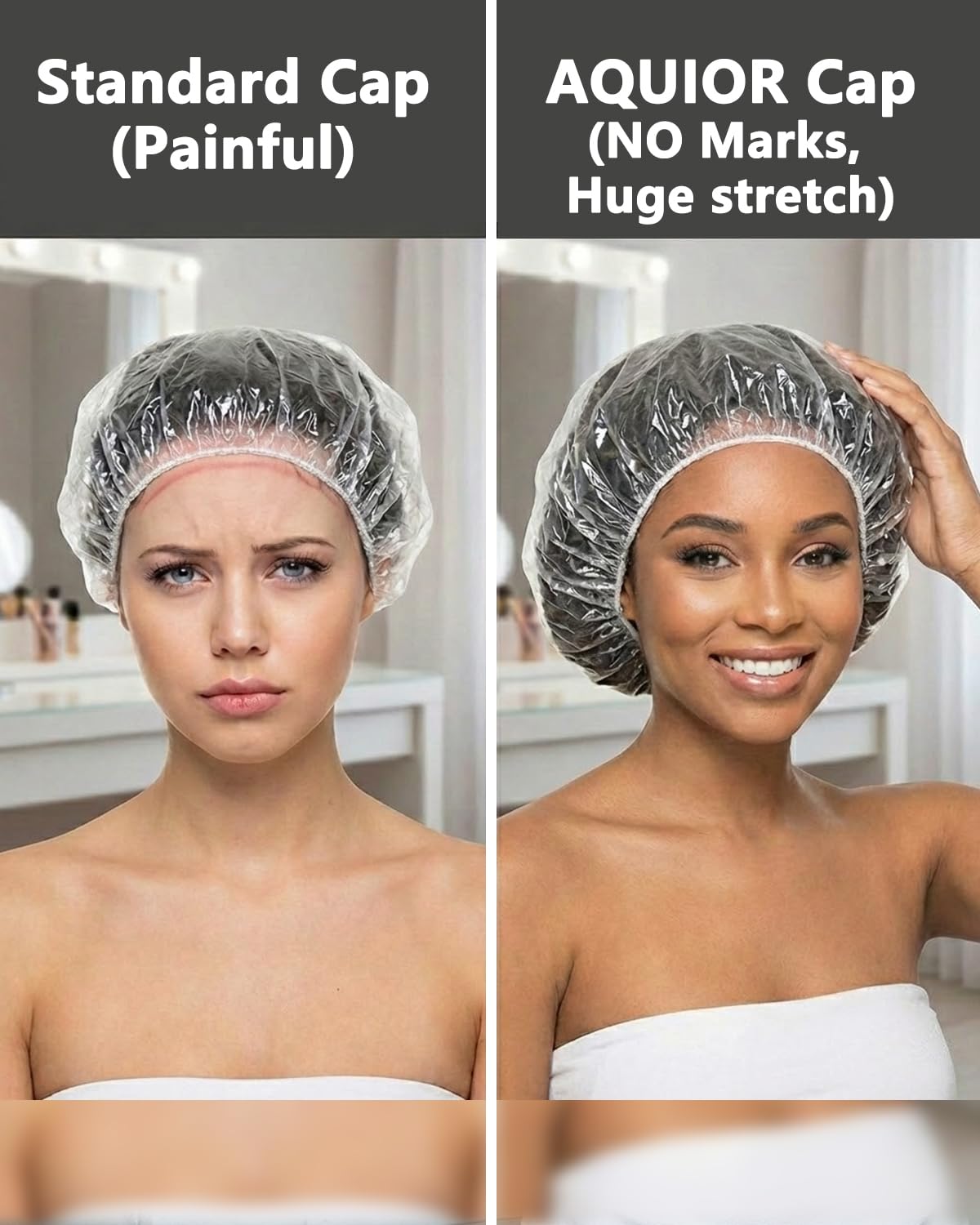 Aquior Shower Cap Disposable,100 PCS Bath Caps Large Thick Clear Waterproof Plastic Elastic Hair Bath Caps for Women Deep Conditioning Hair Care Hotel