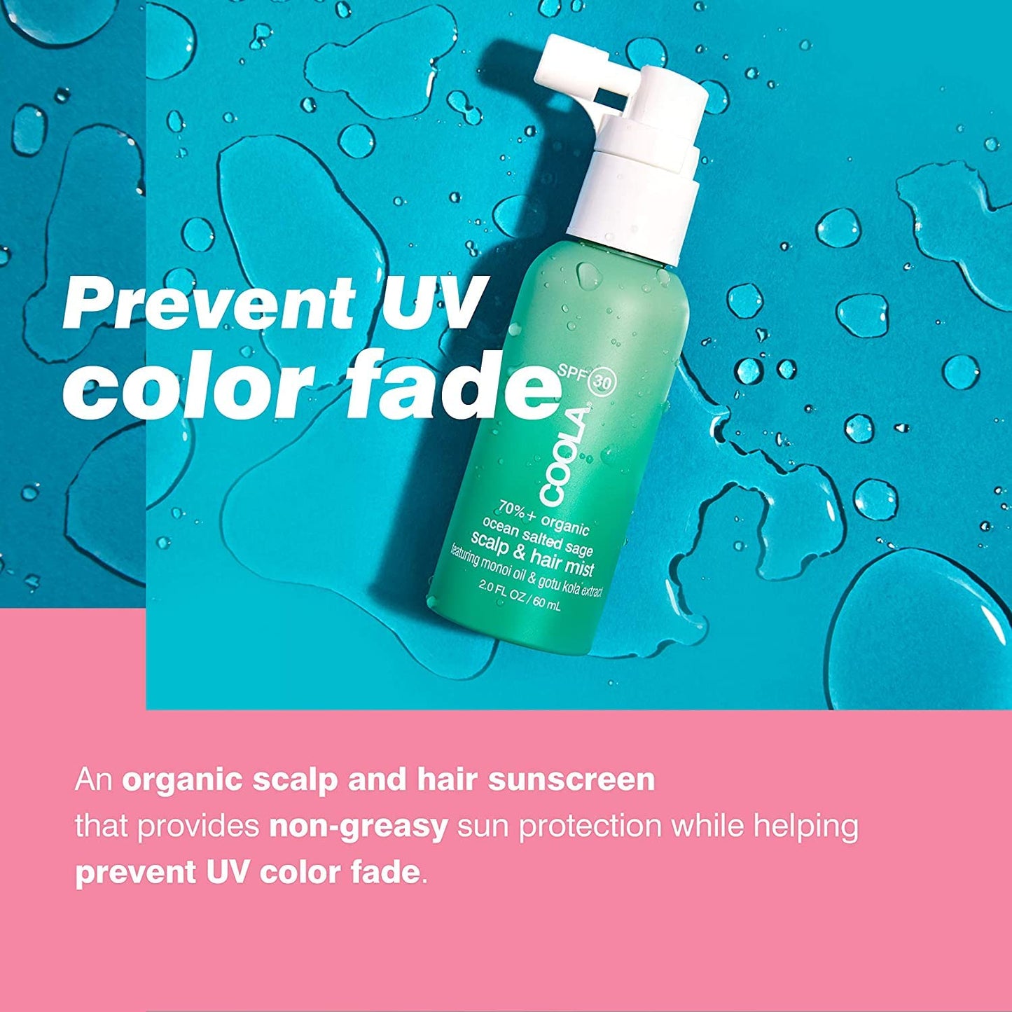 COOLA Organic Scalp Spray & Hair Sunscreen Mist with SPF 30, Dermatologist Tested Hair Care for Daily Protection, Vegan and Gluten Free, Ocean Salted