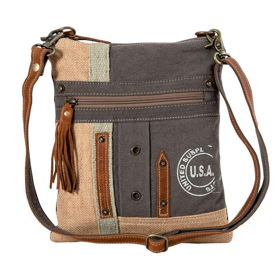 Myra Bag Crossbody Bag for Women - Western Upcycled Canvas & Leather Shoulder Handbag Brown