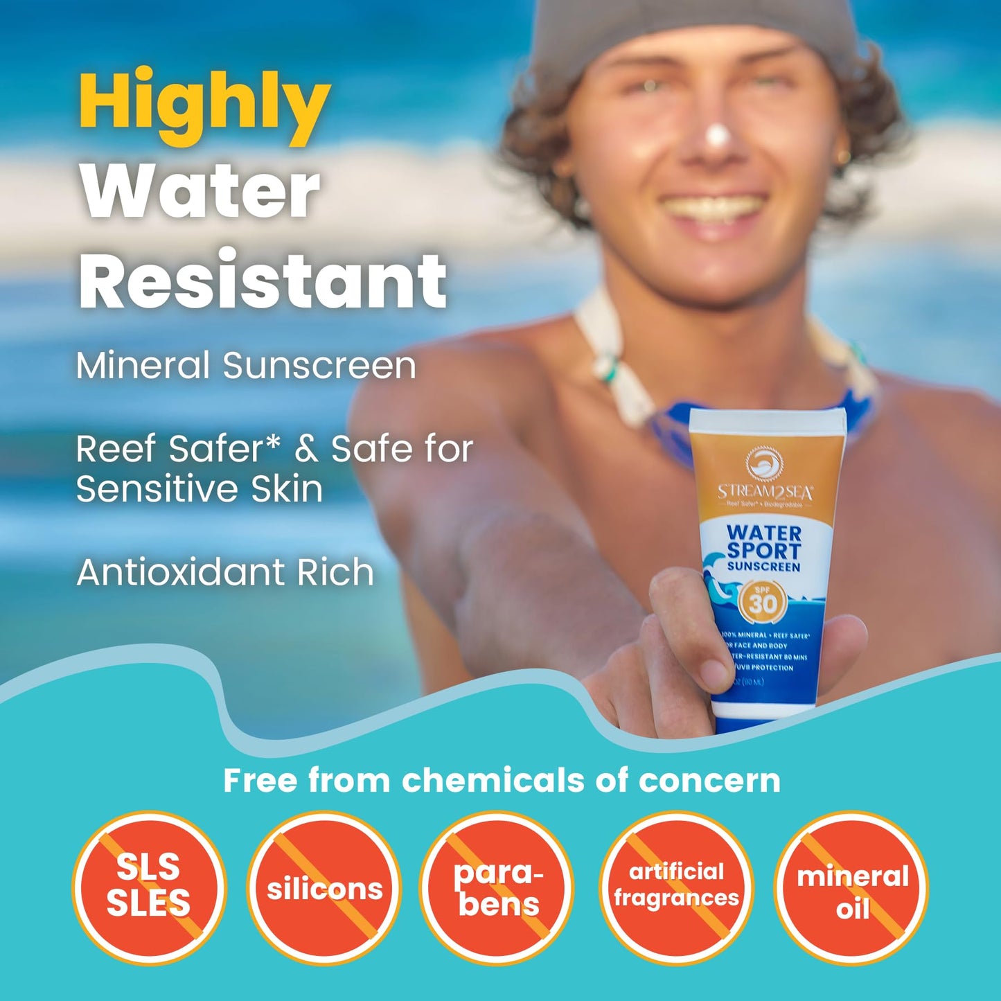 STREAM 2 SEA Tinted Sunscreen with SPF 30 All Natural, Biodegradable and Reef Safe, 3 Fl oz Non Greasy and Moisturizing Mineral Sunscreen For Face