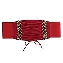 Allegra K Women Stretchy Cinch Waistband Lace Up Corset Belt 7.5CM Width Red-2 One Size
