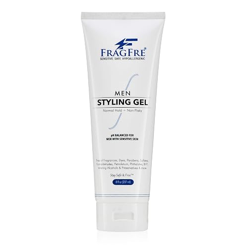 FRAGFRE Men Hair Styling Gel Fragrance Free 8 oz - pH Balanced for Men with Sensitive Skins - Not Too Firm or Too Light - Just Normal Hold for Normal