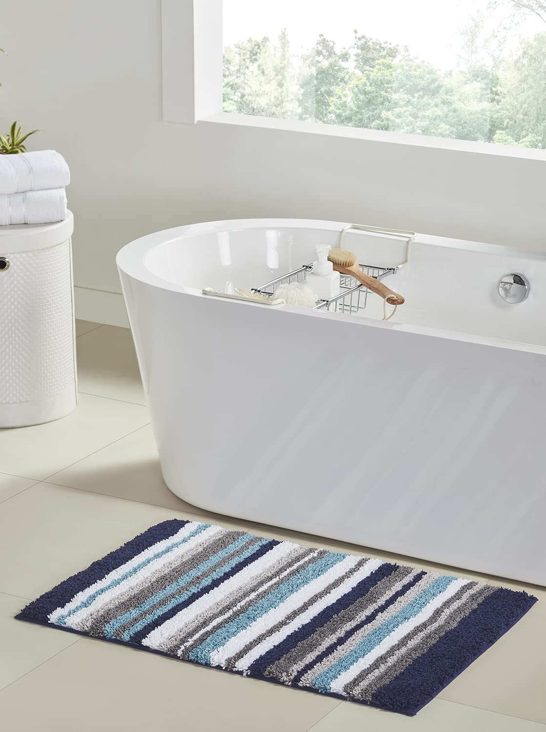 Better Trends Griffie Collection 100% Polyester Tufted Bath Rug, 3 PC Set (17" x 24" | 24" x 36" | 20" x 60"), Navy