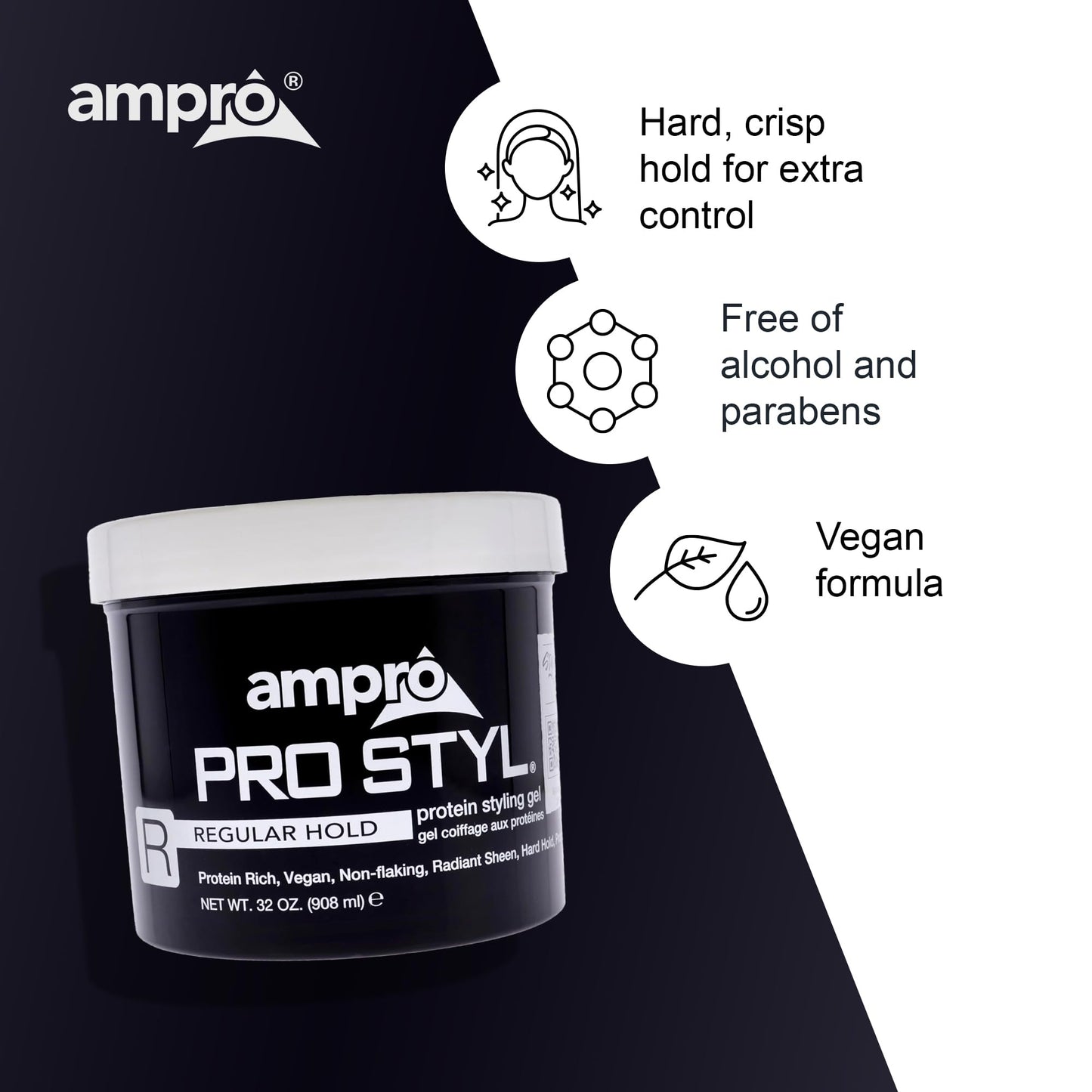 AmPro Pro Styl Styling Gel - Protects and Strengthens Your Strands - Non-Flaking, Alcohol Free, Vegan Formula - Flexible, Touchable Hold for All Hair