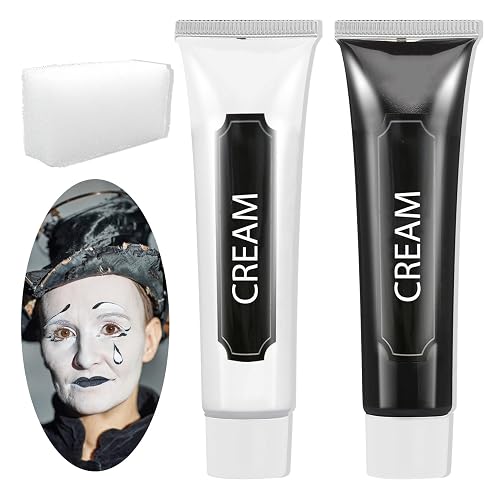 Black and White Face Body Paint, 2PCS Oil Based Full Coverage Painting Kit With Sponge, Washable Halloween Cream SFX Makeup for Goth Clown Zombie