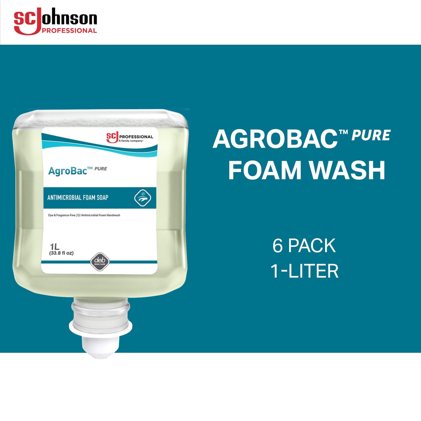 SC Johnson Professional AgroBac PURE Foam Wash, E2 Rated Antimicrobial Hand Soap for Food Handling, 1 Liter Cartridge, for Professional Use Only