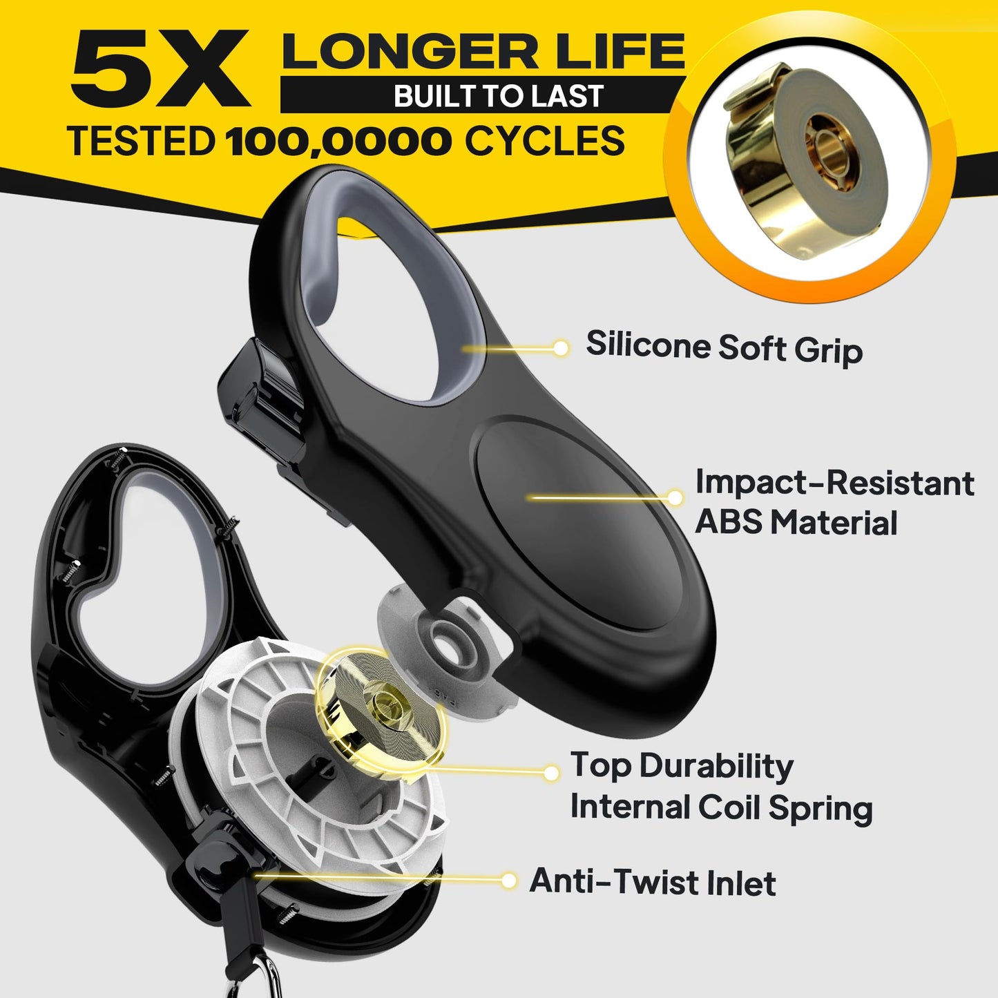 Fida Retractable Dog Leash 16 ft for Small Dogs up to 26 lbs, 360° Tangle-Free, Durable Black Dog Walking Leash
