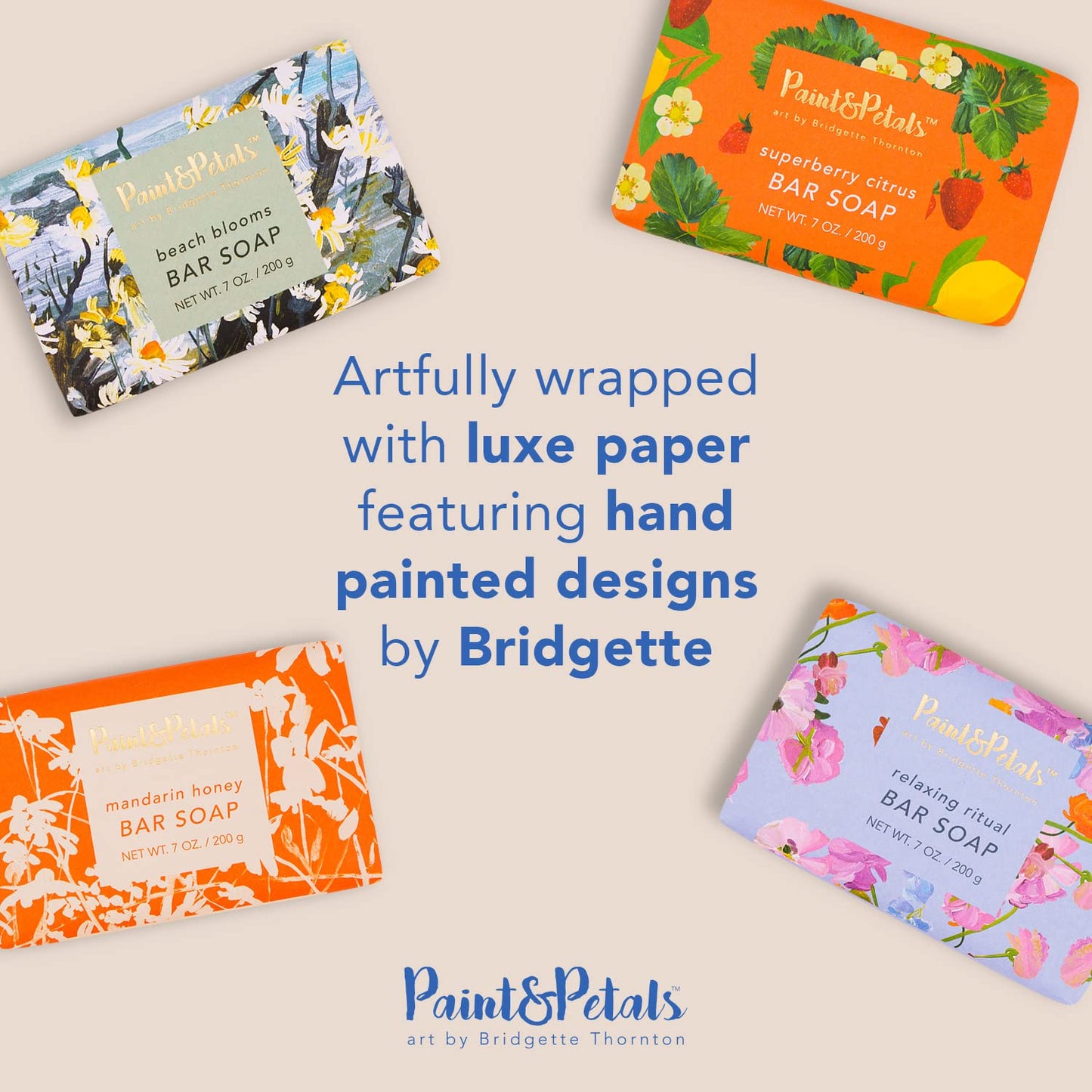 PAINT & PETALS Scented Bar Soap Set with 6 Different Scents and 2 Gift Bags, 7 Ounces Each