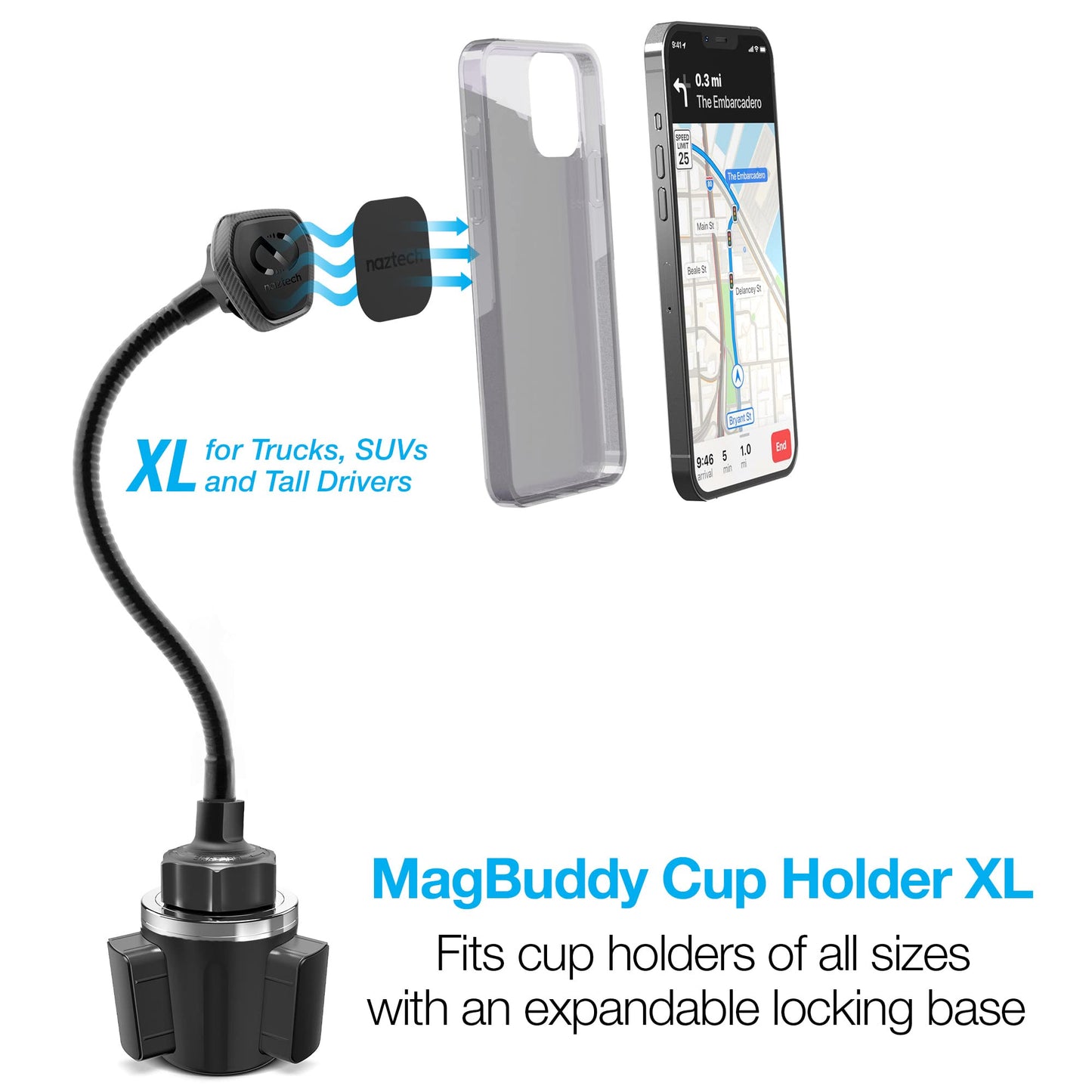 Naztech MagBuddy Elite XL Cup Cell Phone Holder for Car - Black Gooseneck Magnetic Stand Cup Phone Holders for Your Car Cellphone Holder Mount…