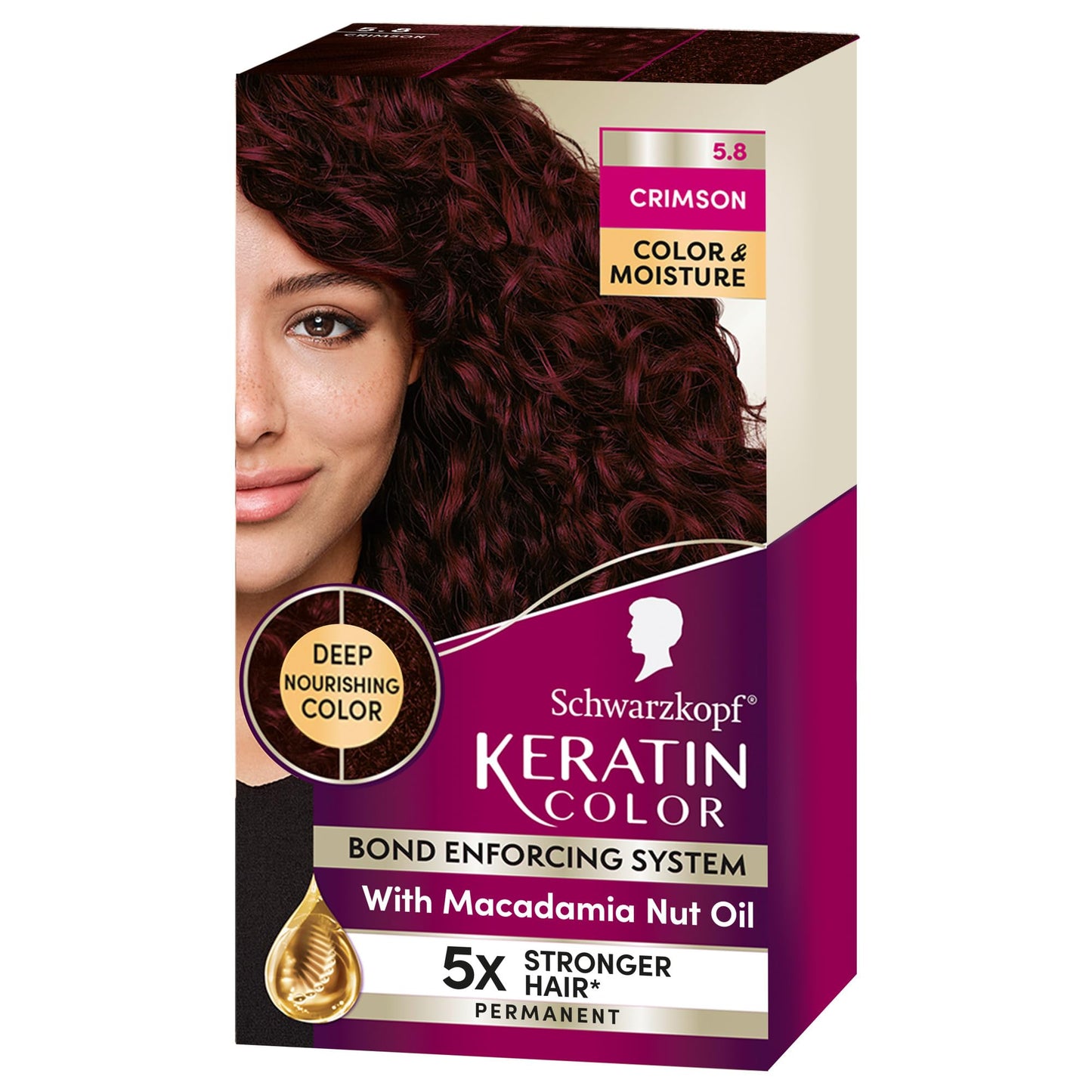 Schwarzkopf Keratin Color Permanent Hair Dye Cream, 5.8 Crimson, 1 Application - Professionally Inspired Hair Color Enriched with Keratin