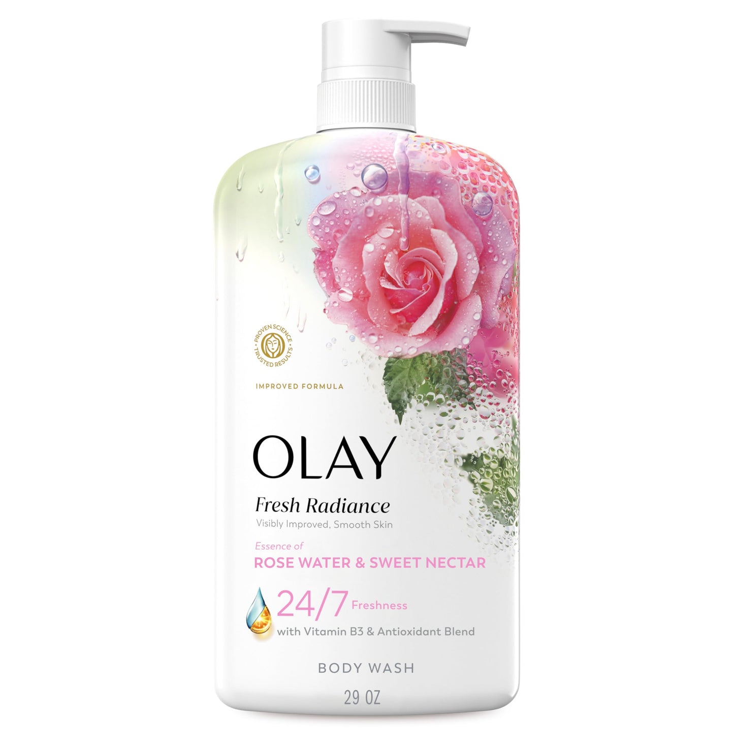 Olay Body Wash for Women, Fresh Radiance, 24/7 Skin-Loving Freshness, Visibly Radiant, Plant Based Cleansers, Vitamin B3 & Antioxidant Blend, All Skin
