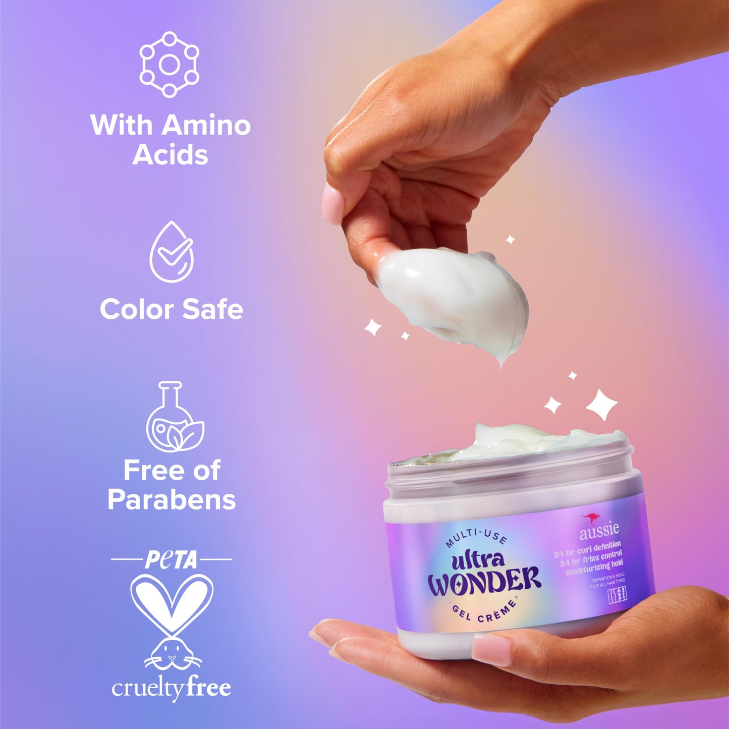 Aussie Ultra Wonder Gel Crème All-in-1 Moisturizing Hold Styler, Gel + Cream, for All Hair Types and Curls, 10.1oz