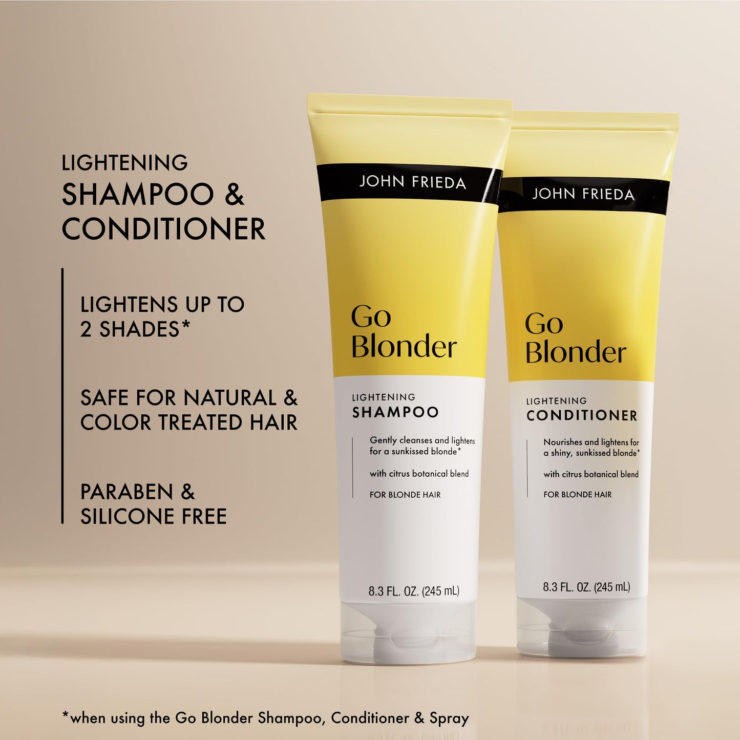 John Frieda Go Blonder Shampoo and Conditioner Set, Gradually Lightens Blonde Color Up, For Natural or Color-Treated Hair, 8.3 oz, Pack of 2