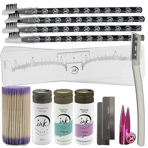 Eyebrow Mapping Kit with White, Lilac, and Aqua Mapping String, [100ft/ 30m],Peel Off Shaping Pencil Set with Eyebrow Pencil Sharpener, Shaper, 10