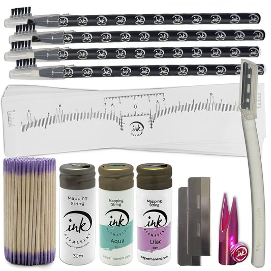 Eyebrow Mapping Kit with White, Lilac, and Aqua Mapping String, [100ft/ 30m],Peel Off Shaping Pencil Set with Eyebrow Pencil Sharpener, Shaper, 10