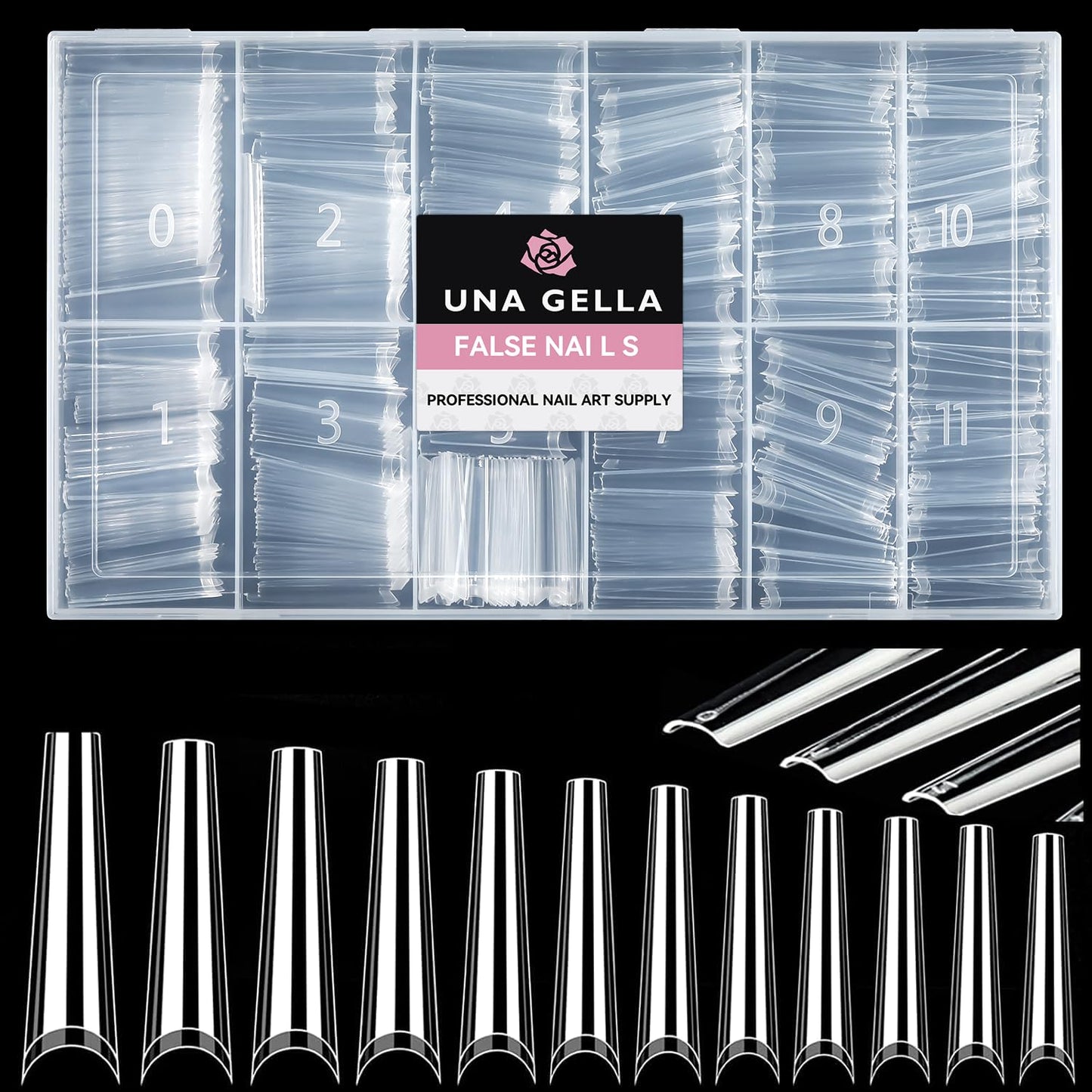 UNA GELLA Extra Long Coffin Nail Tips No C Curve 504PCS XXL Coffin Nails Half Cover Long Coffins Gel Nails Tips Clear Fake False Nails Long Gel