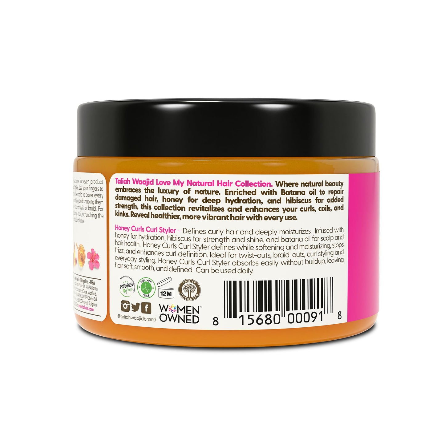 Taliah Waajid Love My Natural Hair Honey Curls Curl Styler 12oz - Curl Defining Cream with Honey - Moisturizing, Frizz-Control Styler for Natural