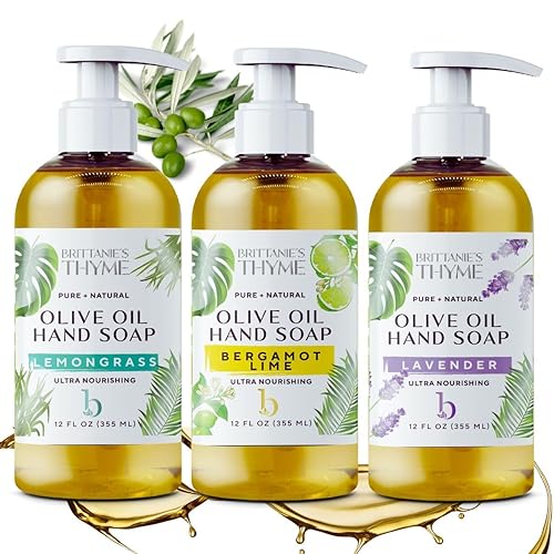 Brittanie’s Pure Castile Liquid Hand Soap Refill, Bergamot | Lavender | Lemongrass, 12 Ounce Pack of 3 | Dish Soap, Hair & Body, Home, Gentle & Pure
