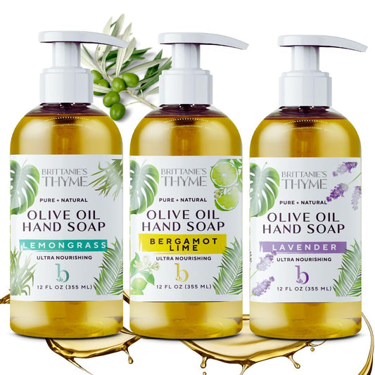 Brittanie’s Pure Castile Liquid Hand Soap Refill, Bergamot | Lavender | Lemongrass, 12 Ounce Pack of 3 | Dish Soap, Hair & Body, Home, Gentle & Pure