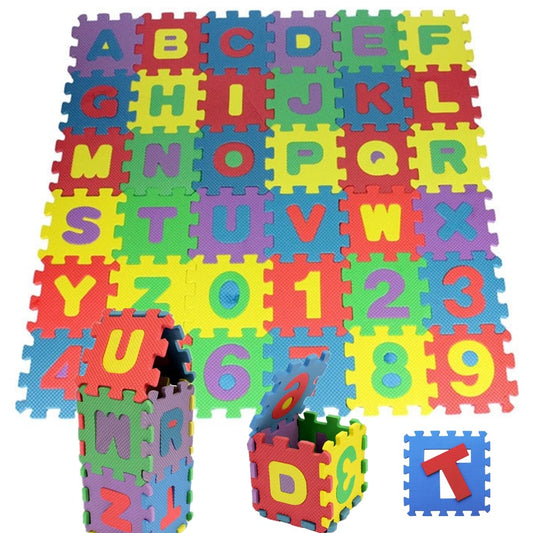 Kids Foam Play Mat – 36 PCS Alphabet & Number Puzzle Tiles, Small 5.5"x5.5" EVA Interlocking Mats, 29"x29" Total Size (Not for Sitting)