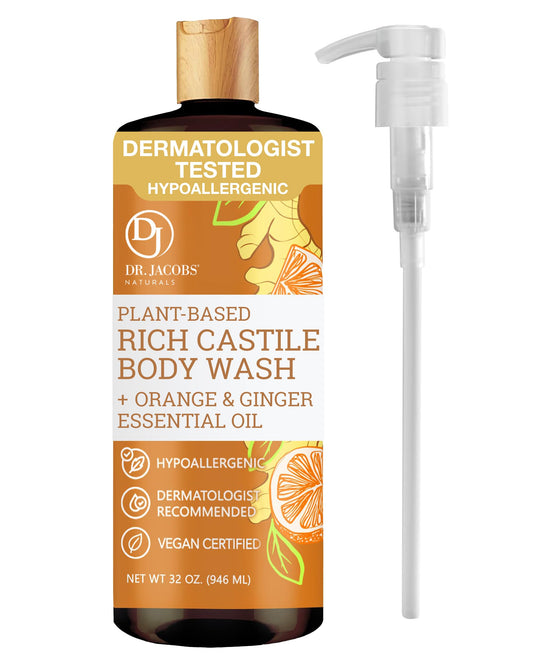 Dr. Jacobs Naturals Castile Orange and Ginger All-Natural Body Wash for Moisturizing Dry Skin with Plant-Based Ingredients with Pump - 32 Ounce Beauty & Personal Care DR.JACOBS NATURALS