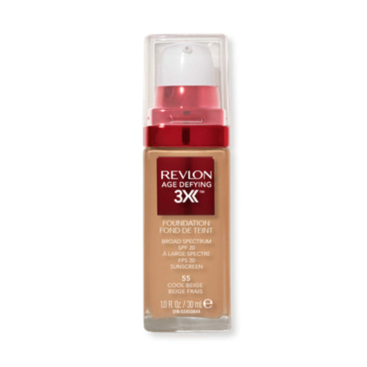 Revlon Age Defying 3X Makeup Foundation, Firming, Lifting and Anti-Aging Medium, Buildable Coverage with Natural Finish SPF 20, 055 Cool Beige, 1 fl
