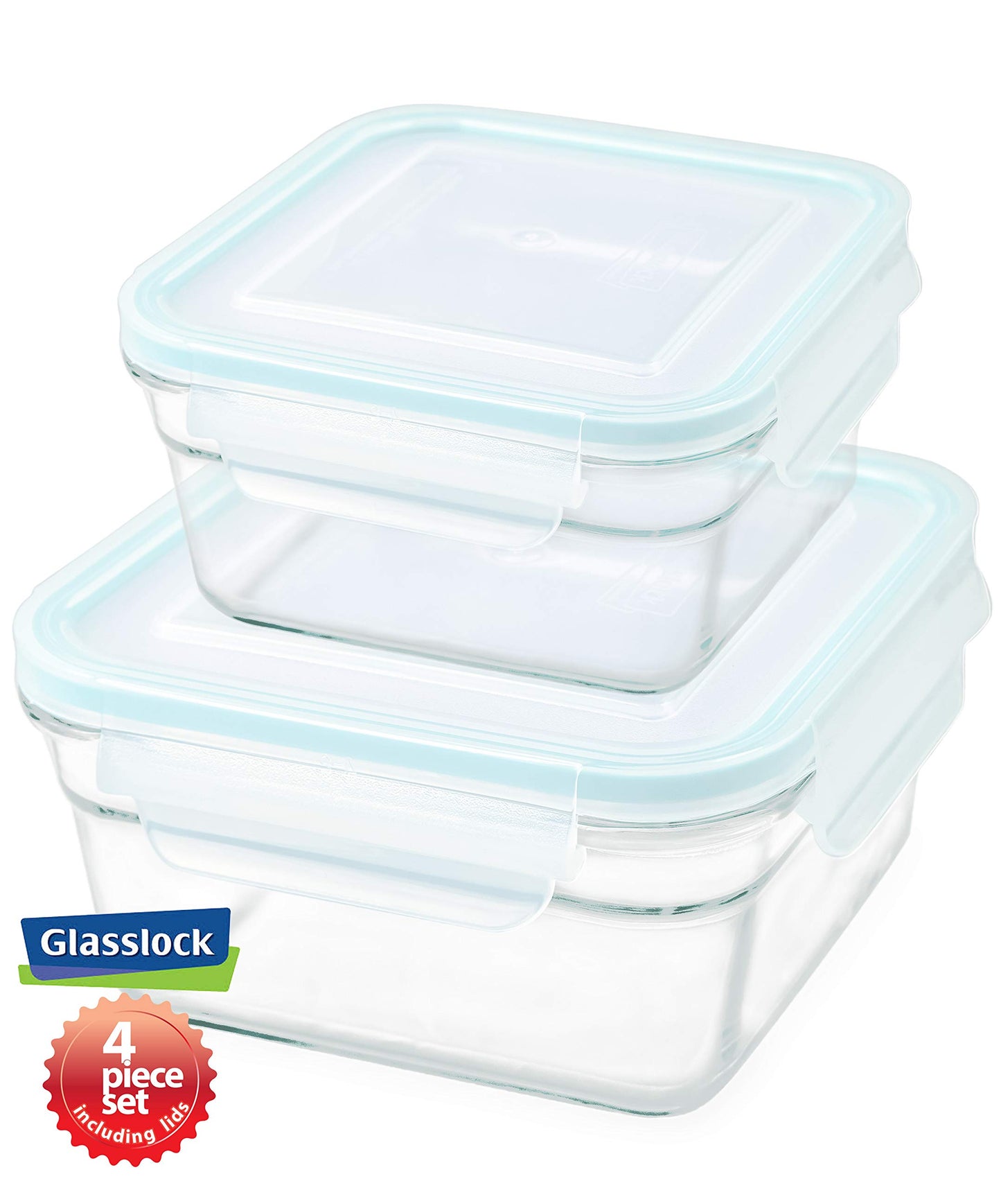 Glasslock Snaplock Lid Tempered Storage Square Containers 26oz & 12oz Anti Spill Microwave & Oven Safe (4 piece)
