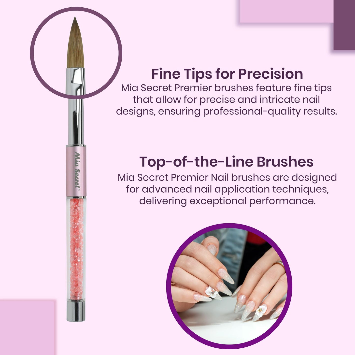 Mia Secret PREMIER NAIL BRUSHES 100% Kolinsky Hair MADE IN USA Prenium Nail Art Brushes (Pink, 8 OR) Beauty & Personal Care Mia Secret