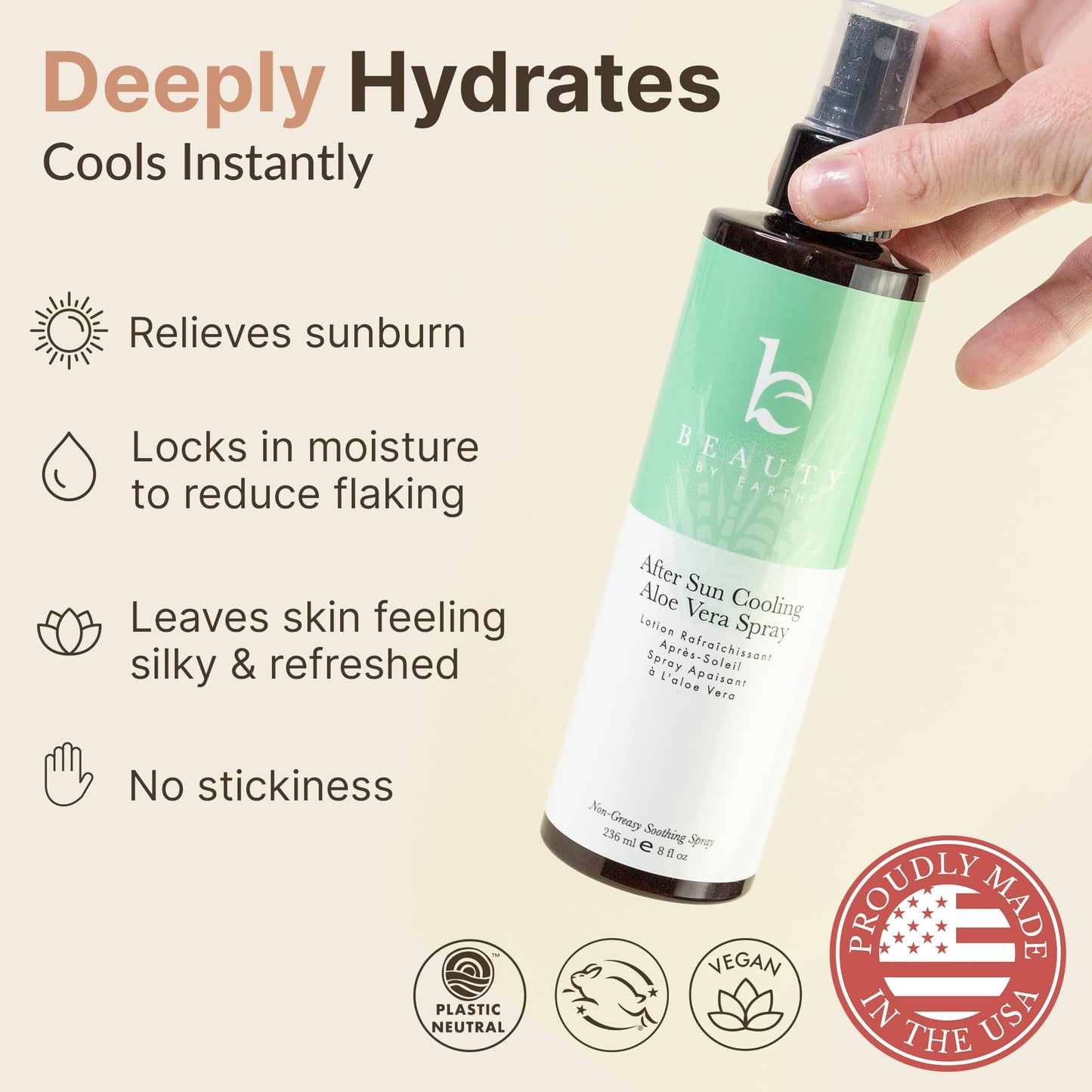 Beauty by Earth After Sun Cooling Aloe Vera Spray - USA Made With Organic Aloe Vera, Fast Absorbing After Sun Care for Sunburn Relief, Skin Cooling