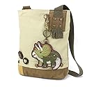 CHALA Womens' Canvas Patch Crossbody Handbag with Keyfob- Sand (Triceratops - Sand)