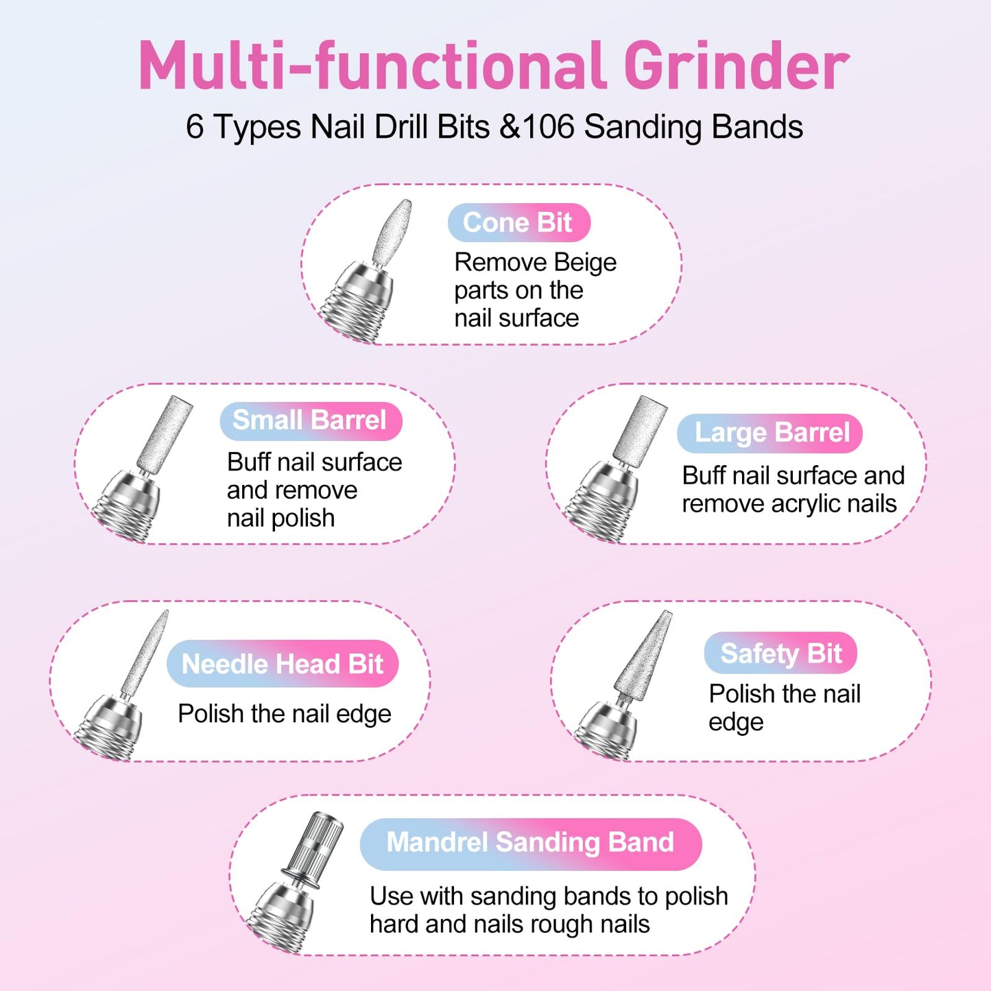 Jiasheng Electric Nail Drill, 30000rpm Professional Nail Drill Machine, Compact Electrical Nail File Kit for Acrylic Gel Nails Efile Drill