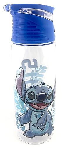 Jerry Leigh Disney - Lilo and Stitch Flip Top Water Bottle - Loop Attachment Handle - 24 Ounce